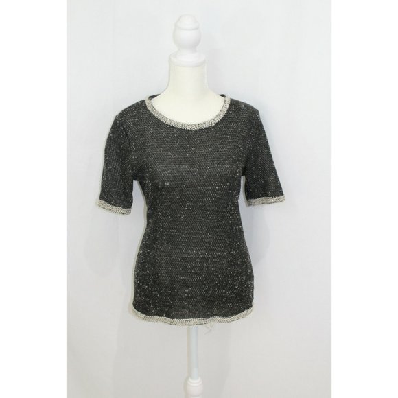 CAbi Sweaters - CAbi Womens Style 542 Black Grey Tweed Coco Shell Short Sleeve Sweater S